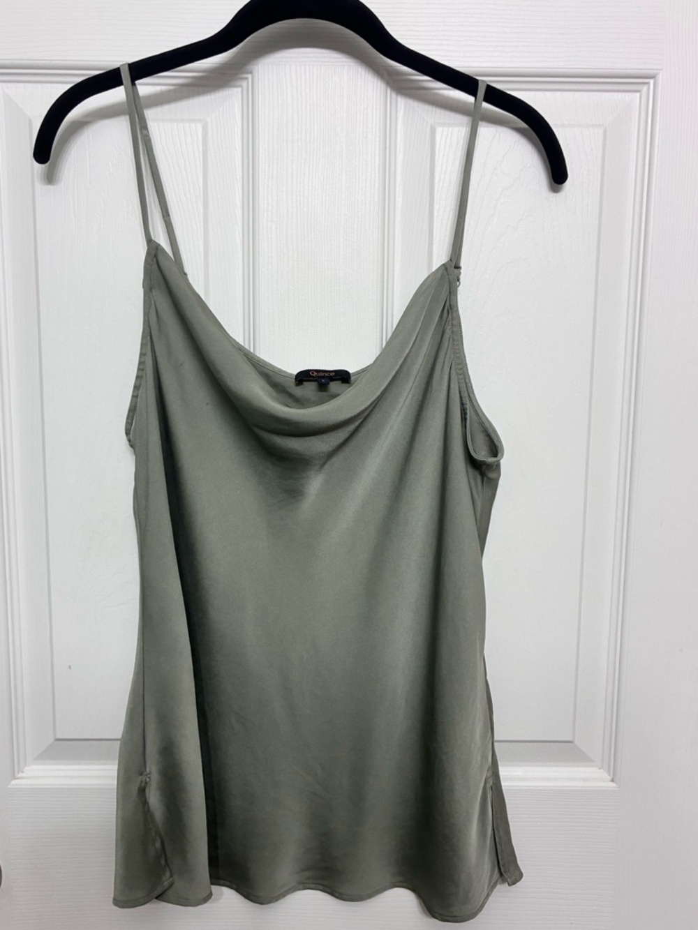 Quince sage colored cowl neck stretchy silk camisole - size large